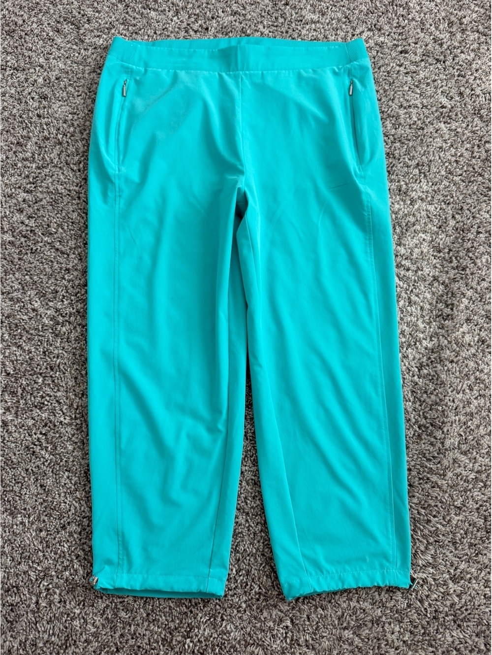 Chico’s Pull On Cropped Stretch Pants Zip Pocket Turquoise Women's Size 2 (12)